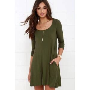Lulus Twirl Power Olive Green Swing Dress - Size Large
